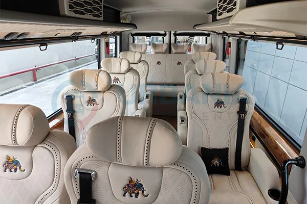 9 seater Urbania van technical specifications showing seating layout and luggage compartment capacity